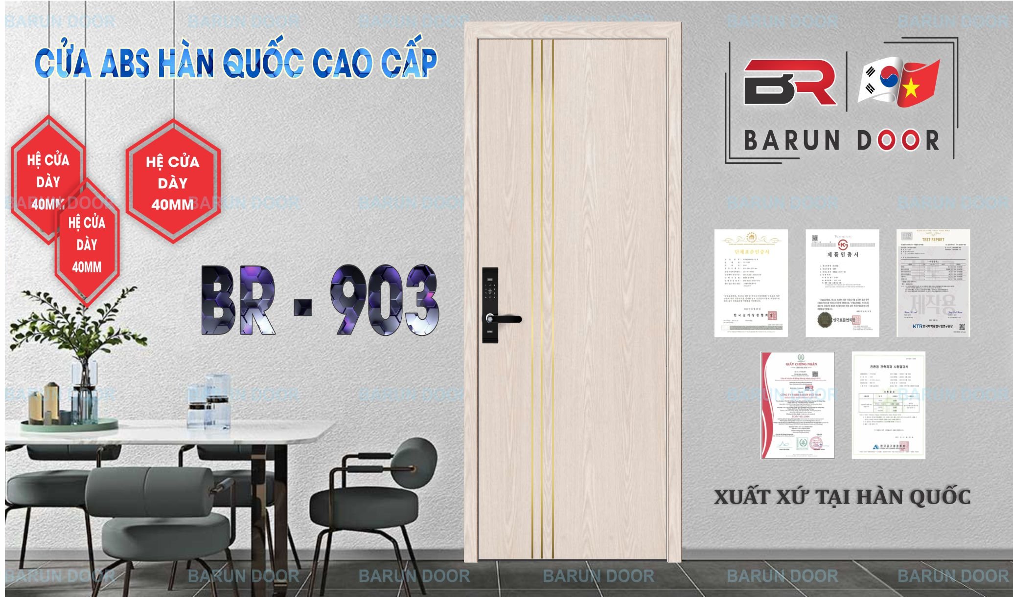 CỬA NHỰA ABS CHỈ INOX BR-903 BARUN HÀN QUỐC