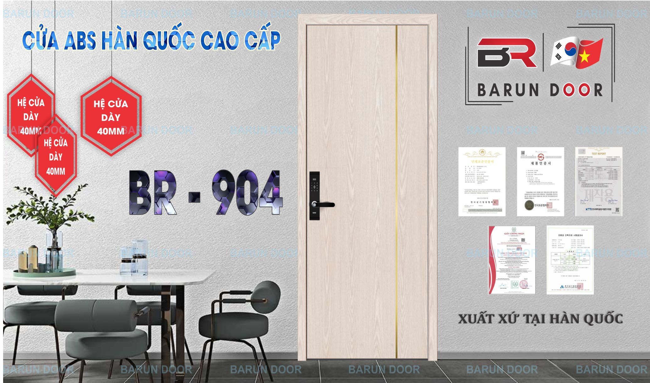 CỬA NHỰA ABS CHỈ INOX BR-904 BARUN HÀN QUỐC