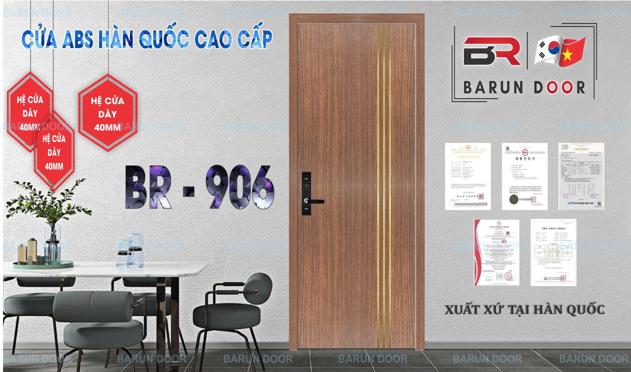 CỬA NHỰA ABS CHỈ INOX BR-906 BARUN HÀN QUỐC