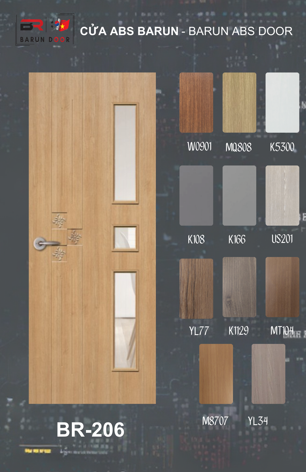 CỬA NHỰA ABS Ô KÍNH BR-206 BARUN HÀN QUỐC